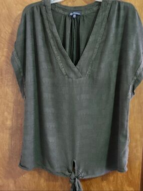 Democracy Olive Green V-Neck Tie-Front Blouse